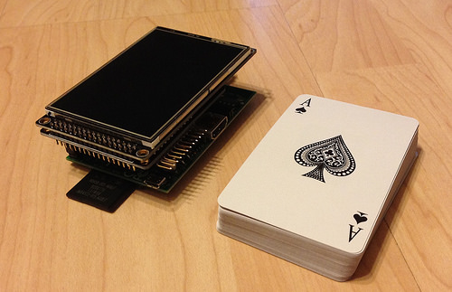 PiScreen next to a card deck, for size comparison 