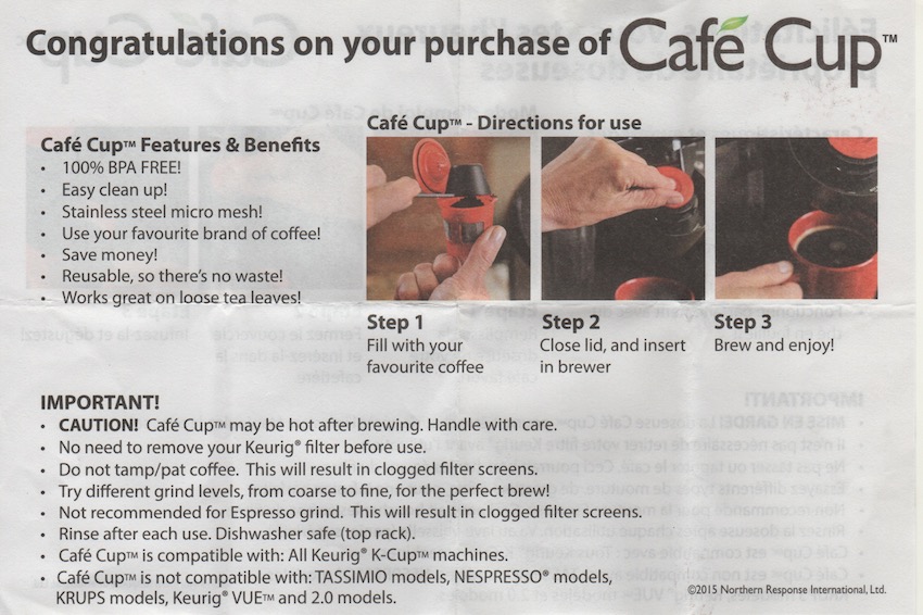 poorly-scanned Cafe Cup instructions 